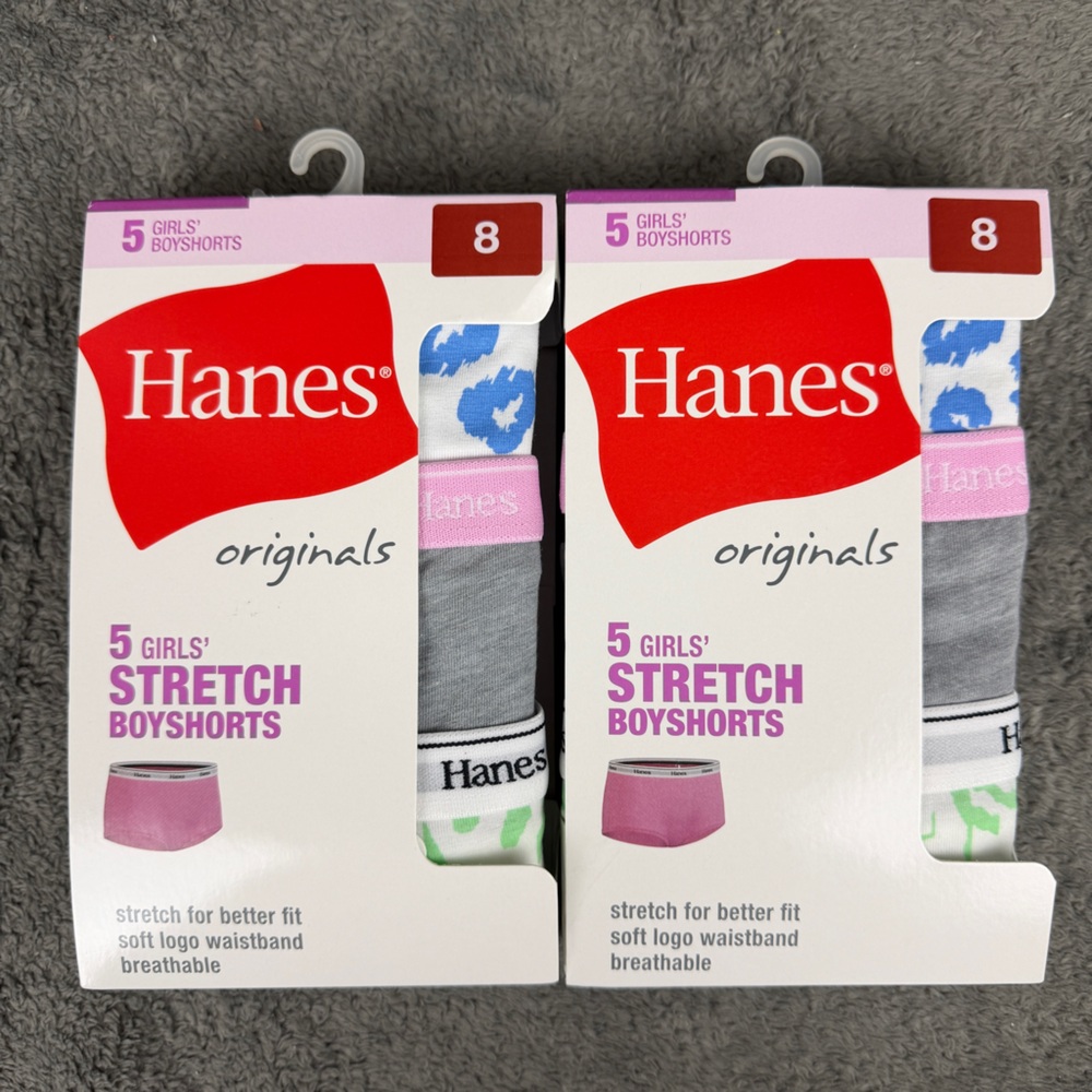 Hanes Girls' Originals Cotton Stretch Boyshort, (2) 5-Packs Size 8 Multicolor